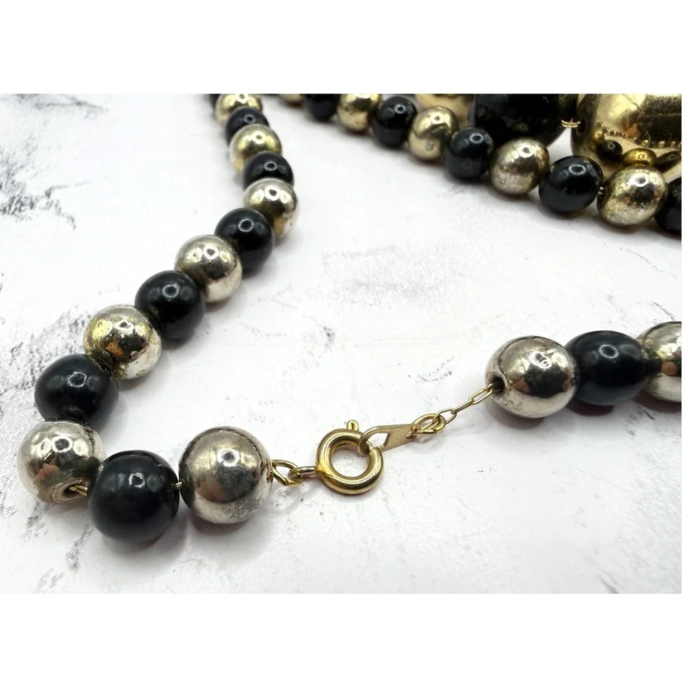 Black Gold Beaded Necklace Long 29